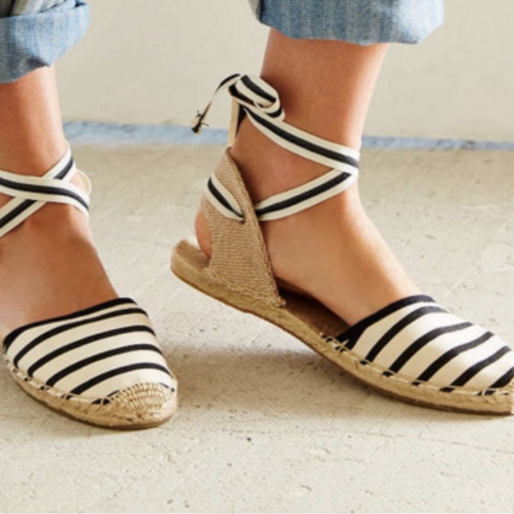 Soludos Espadrille Sandal Size 6.5 Black and White Stripe NWT